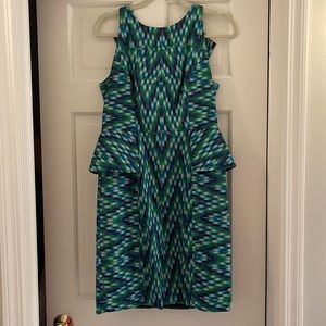 Milly blue and green chevron peplum print dress size 8